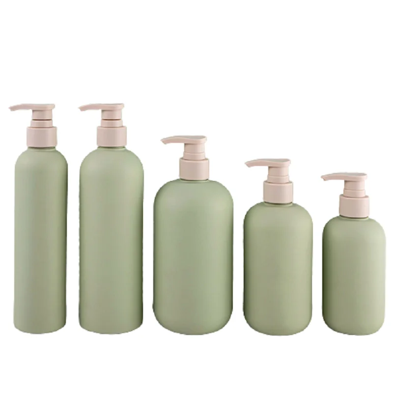 12Pcs Empty Pump Bottles Green HDPE Plastic 200ml 300ml 250ml 400ml Refillable Round Shoulder Cosmetic Packaging Lotion Bottles