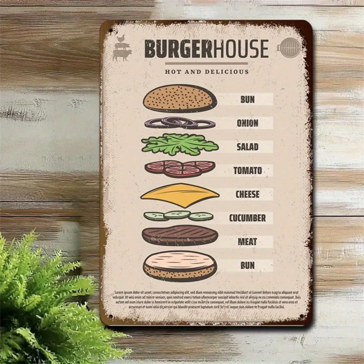 1PC ป้ายดีบุก BBQ Party - การออกแบบเนื้อ/ย่างสําหรับห้องครัว/ตกแต่งสนามหลังบ้าน, retro สนิม, 8x12in/20x30 ซม.