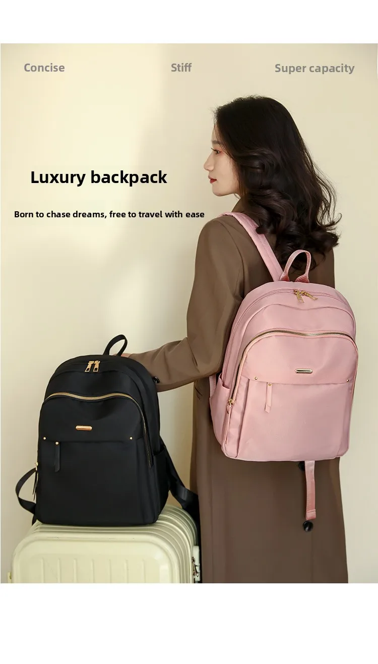 Waterproof Nylon Backpack for Women Lightweight School Backpack Multi-Pocket Travel Daypack Elegant Leisure Backpack with Zipper