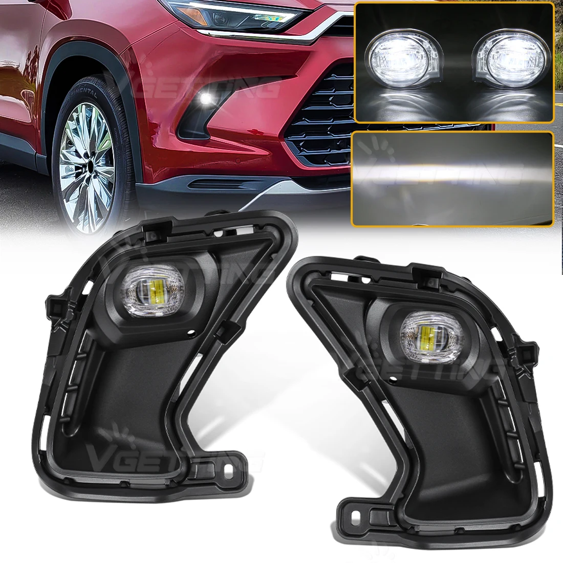 For Toyota Grand Highlander 2024 2025 LED Fog Lamps DRL Daytime Running Lights Front Bumper Cover Harness Switch Accessories 12V