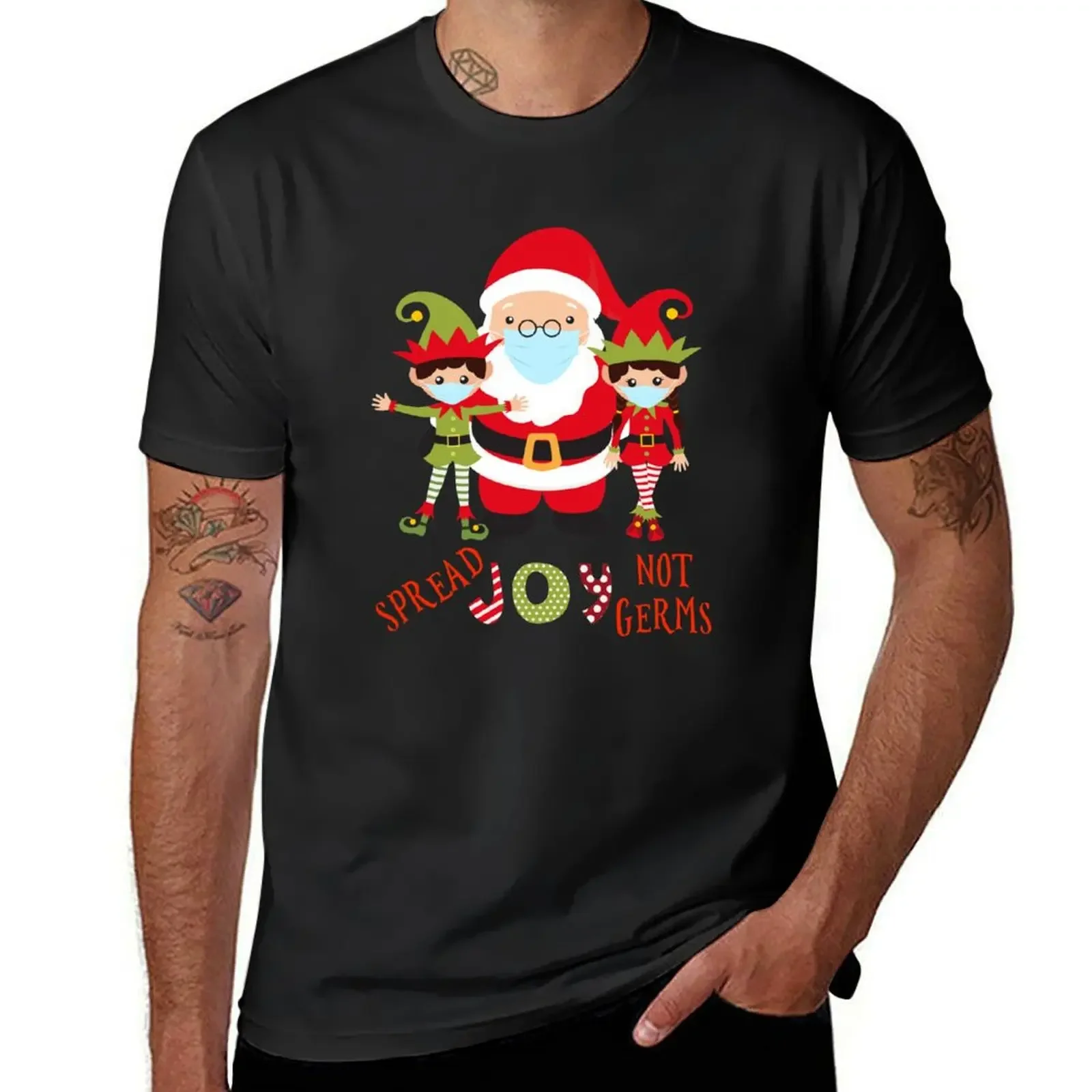 

Spread Joy not Germs Santa Elf 2020 Christmas T-Shirt luxury clothing labubu cotton man t-shirts mens clothing