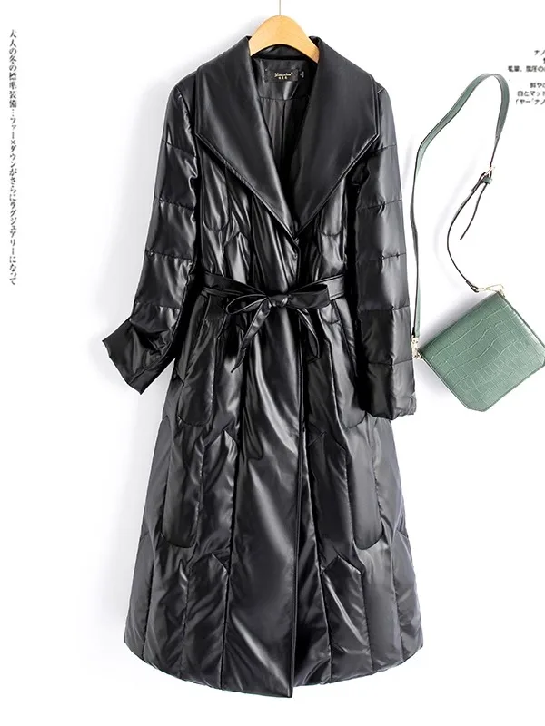 

Женское пуховое пальто Ning из натуральной кожи средней длины, новая зимняя коллекция 2025, корейский стиль, приталенное, из овчины