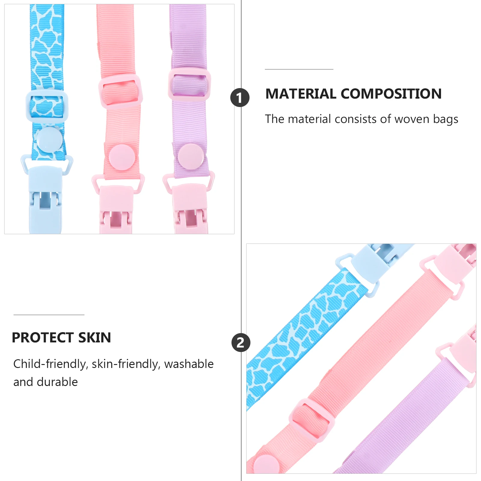 

3 Pcs Baby Napkin Clip Pacifier Holder Ribbed Webbing Lanyard Durable Washable Kids Friendly Safe Soft Salon Elderly Care