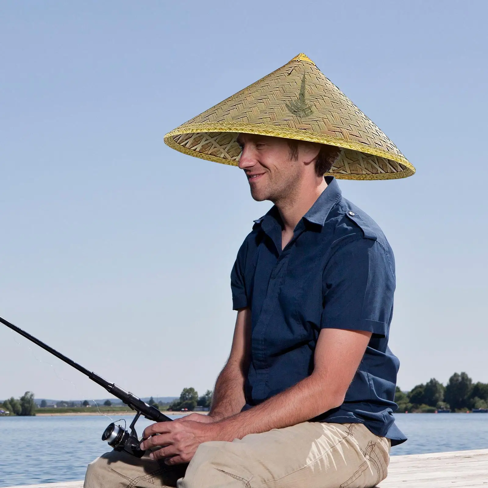 Chinese Retro Bamboo Rattan Fisherman Hat Handmade Weave Straw Bucket Hat Tourism Rain Dance Props Cone Fishing Sunshade Hat