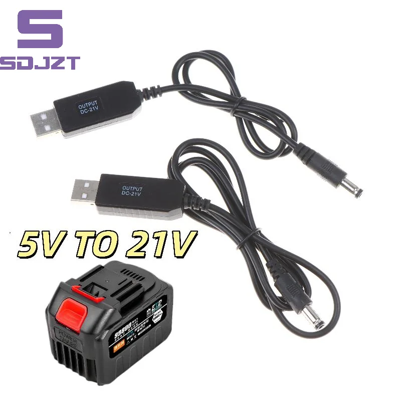 1/5Pcs 21V Lithium Battery Charging Cable USB Boost Adapter DC Power Cord For Battery Pack