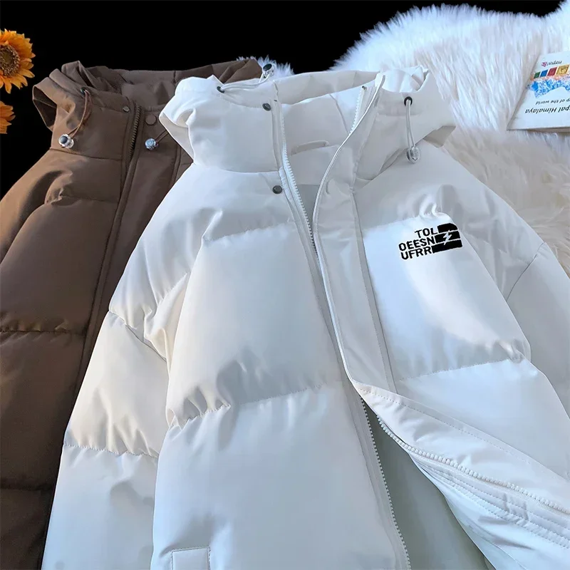 Piumino da uomo con cappuccio 2024 inverno nuovo parka Harajuku coppia alla moda capispalla Casual lettera stampa cappotti caldi imbottiti maschili