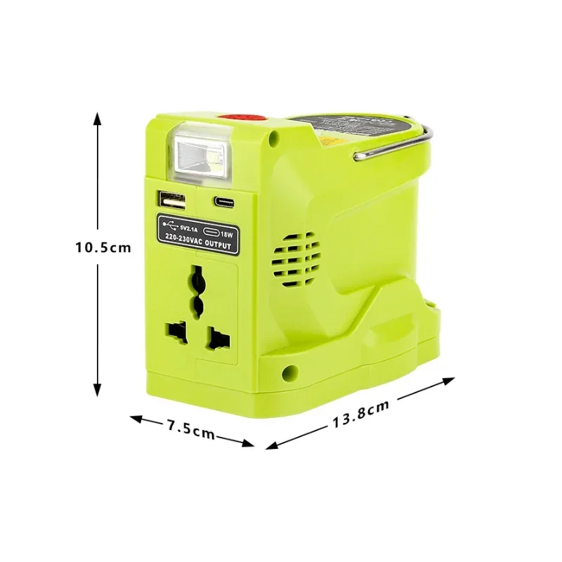 Generador de energía portátil de 200W con USB Dual, luz LED de 280LM para batería de litio Ryobi de 18V, inversor de energía portátil