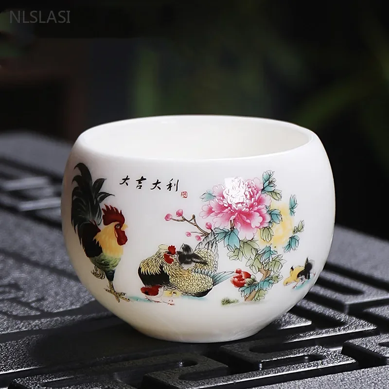 110ML Handmade Chinese Ceramic Teacup Exquisite White Porcelain Tea Cup Tradition Master Cup Household Drinkware Tea Accessories