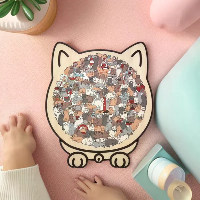 135 قطعة من ألغاز موراندي الملونة على شكل قطة خشبية غير منتظمة على شكل قطط قطع على شكل حيوانات لديكور المنزل وألعاب الحفلات هدايا