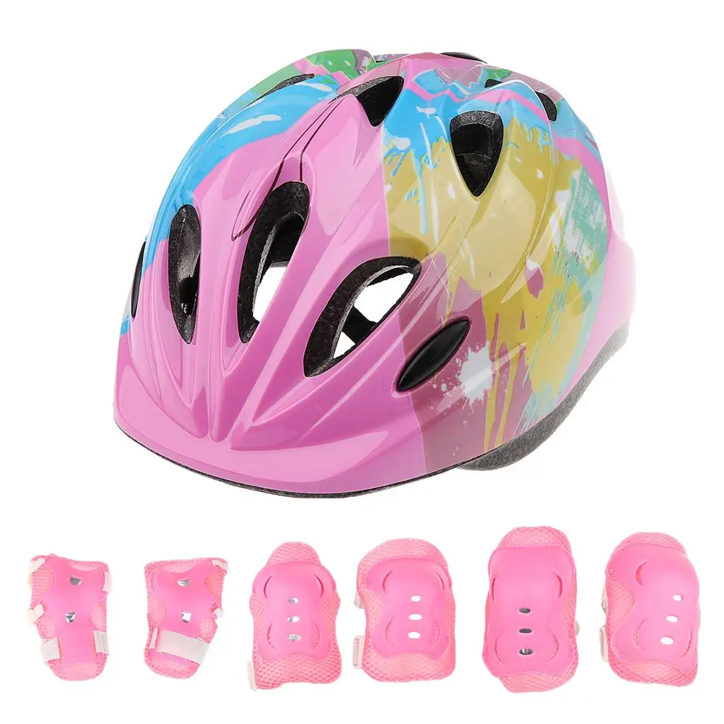 Kids 7 Pieces Outdoor Sports Protective Gear - Boys Girls Child Bicycle Cycling Skate Adjustable Helmet Set - Various Colors