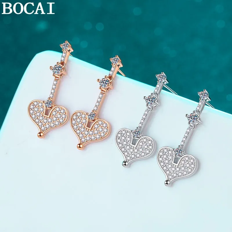 0.7ct Moissanite S925 Sterling Silver Jewelry Wholesale Sweet And Simple Champagne Gold Heart Earrings Selected Gifts For Women
