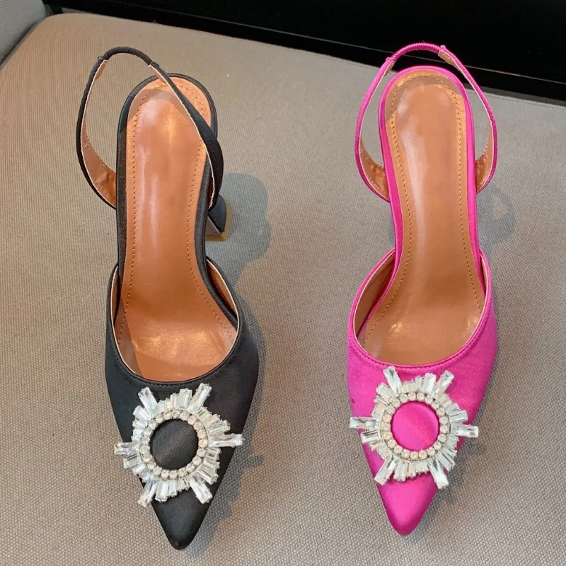 

New Summer Women's High-heeled Sandals Large Size Rhinestone Sunflower Closed Toe One-strap Slingback High Heels