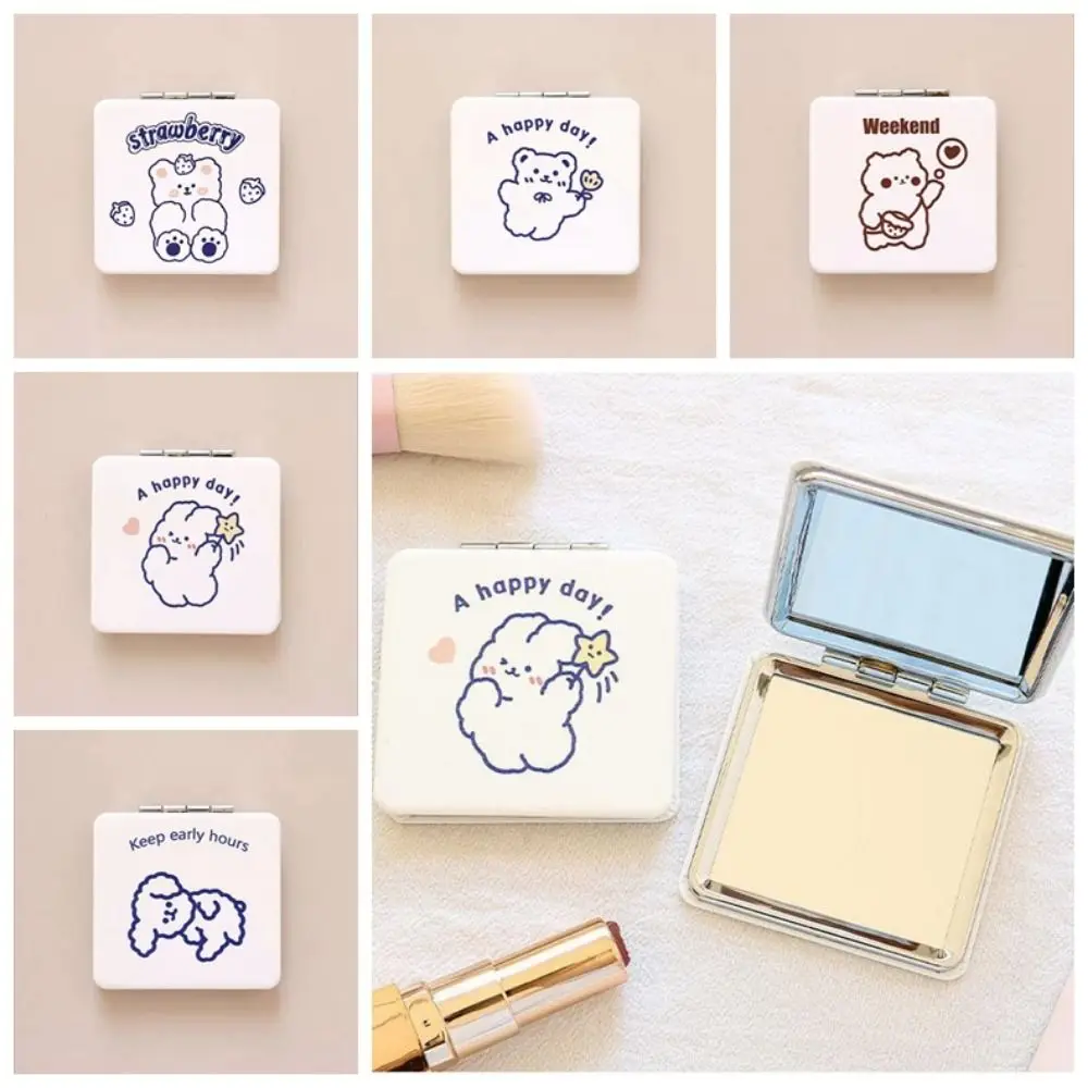 Little Bear Folding Makeup Mirror Double-Sided Cartoon Dog Cosmetic Mirror Mini Magnifying Compact Pocket Mirror Girls Ladies