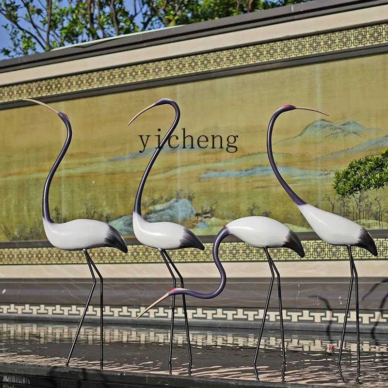L13- outdoor abstract crane ornament red-crowned crane sculpture sales department window water pond garden water landscape model