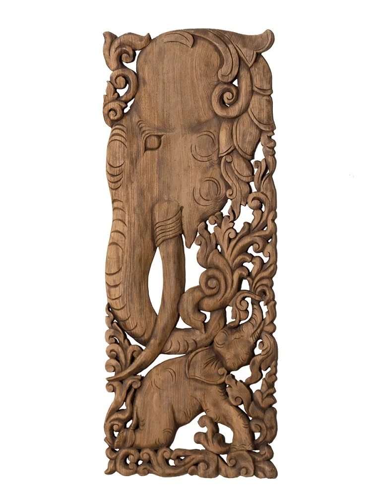 Thai handmade wood carving wall hanging / living room entrance decoration pendant / elephant solid wood carving