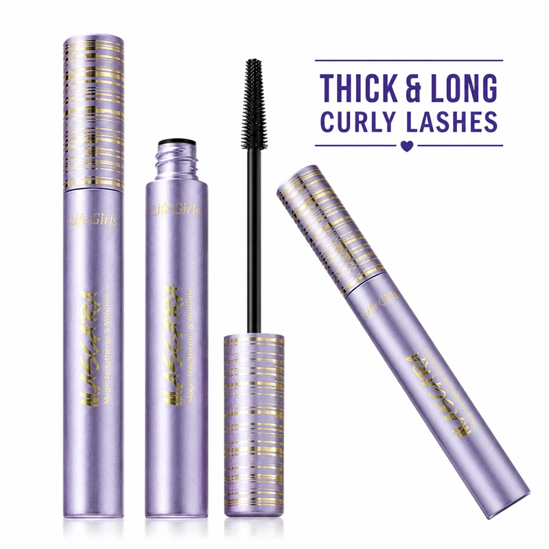 Máscara de Pestañas Life Girls a Prueba de Agua, Alargadora, Voluminizadora, Rizadora, Negra, a Prueba de Manchas, de Larga Duración, para Pestañas Gruesas, Maquillaje de Ojos
