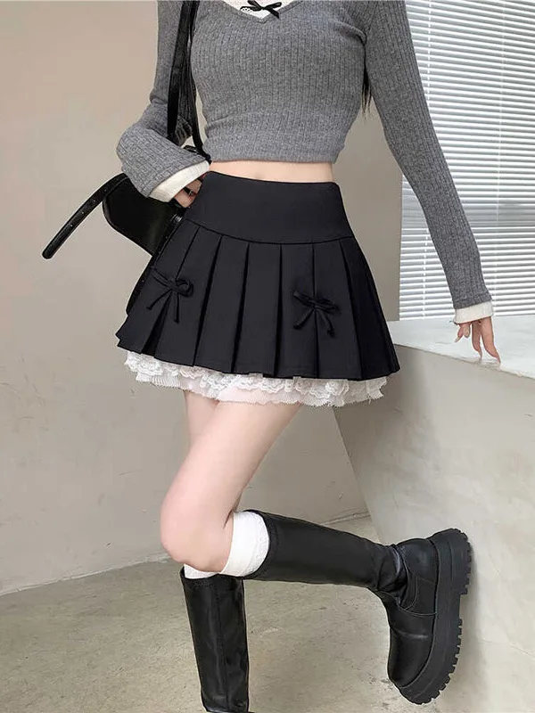 

Серая юбка А-силуэта с кружевной отделкой и вставками, в корейском стиле, модная женская модель 2026 года, весенний сезон, для офиса и повседневной носки