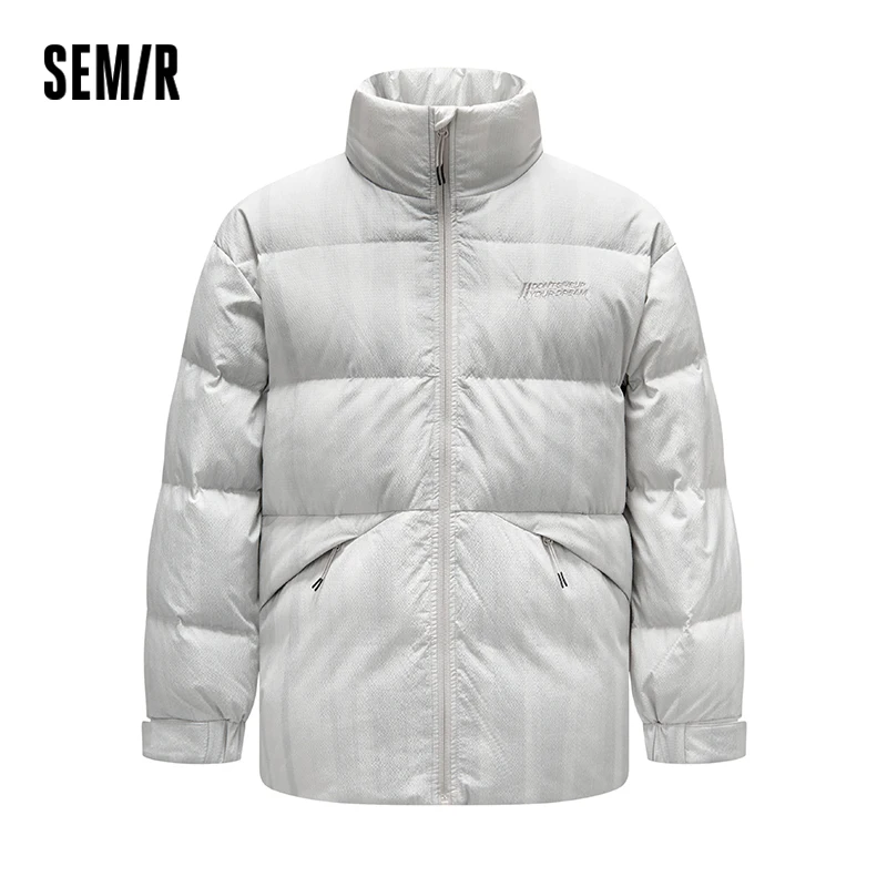 

Пуховик Semir, мужской текстурированный свободный крой с воротником-стойкой, модное пальто с вышивкой, новинка 2025 года, зимняя верхняя одежда