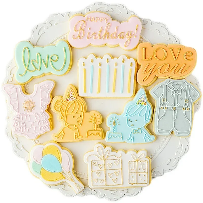 Baby Girl Boy Cookie Press Stamp Embosser Cutter Acrylic Fondant Sugar Cake Craft Cutter Happy Birthday Cake Decoration Tools