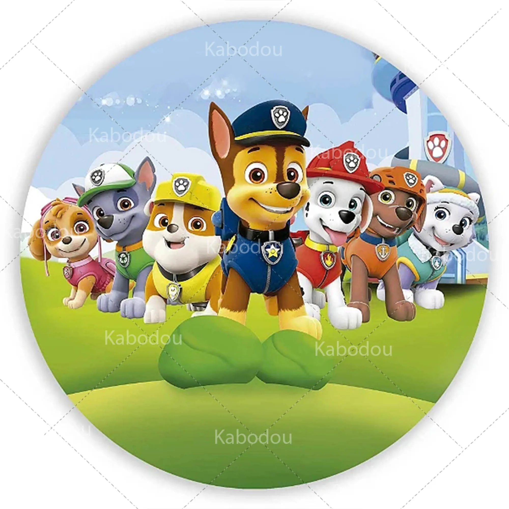 Paws Patrols Round Backdrop Dog Kid Birthday Party Decoration Photography Background Baby Shower Cylinder Cover Studio Prop view 2