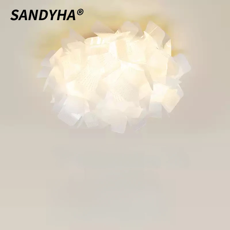 SANDYHA Nordic Pendant Lights White Petal Ceiling Chandeliers Home Decor for Living Room Dining Table Bedroom LED Hanging Lamps