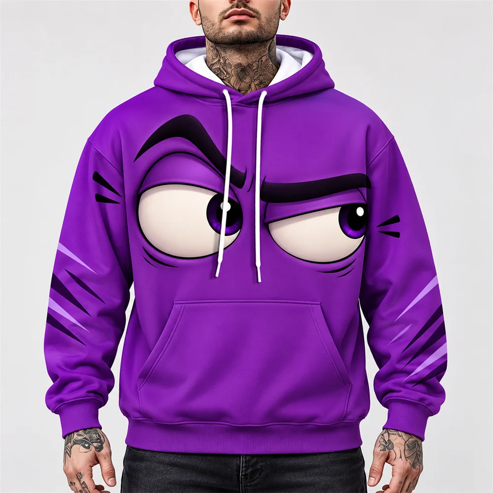 Big Cartoon Eyes Hoodie for Men Funny Angry Wink 3D Printed Pullover Hoodie Colorful Gaze Graphic Hooded Sweatshirt Streetwear