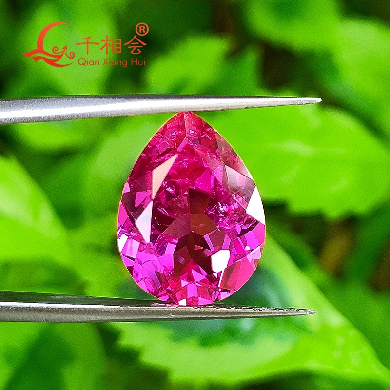 

Rose pink / Morganite pink color pear shape lab created grown ruby natural cut including minor cracks inclusions loose gemstone