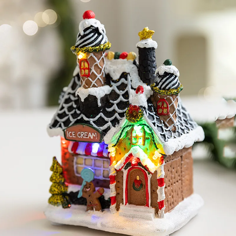 Creative Christmas Luminous Resin Candy House Desktop Ornaments Micro Landscape Festive Atmosphere Decoration Gift