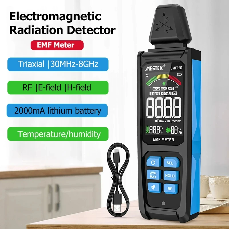 EMF Meter High Frequency 30MHz~8Ghz Electromagnetic Field Radiation Detector Three-axis Radiometer Tester Rachargeable Meter 