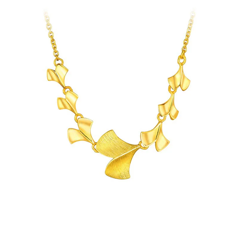 

Elegant Pure 18 K Gold Color Shining Ginkgo Leaf Clavicle Necklace for Women Fine Jewelry Necklaces Gifts Wedding Engagement