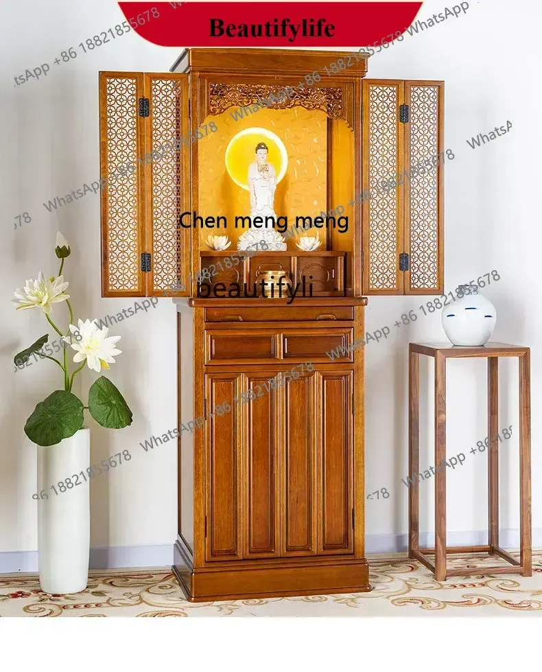

z183 Modern Buddha Shrine with Door Altar Household Shrine Clothes Closet Altar Buddha Cabinet Simple Solid Wood