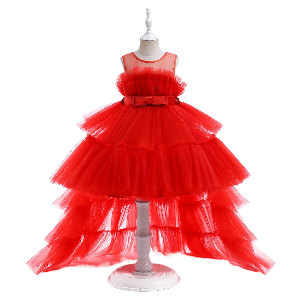 Children's train dress Flower child mesh cake dress Girl Princess dress little girl catwalk Performance dress