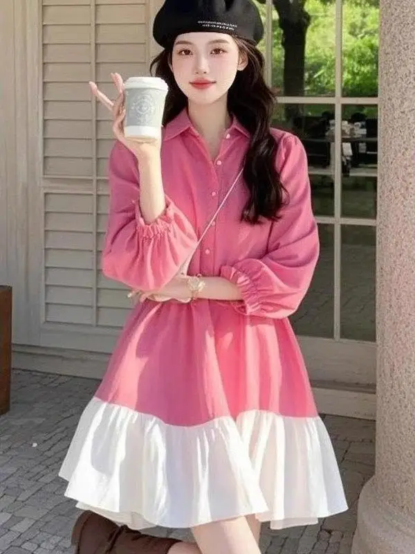 

Женское платье больших размеров в нежном стиле с длинным рукавом, повседневное, свободного кроя, с эффектом омоложения, с пуговицами, А-силуэт, для осеннего сезона