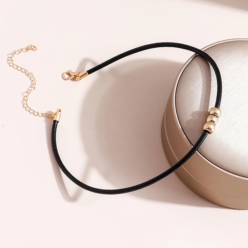 Gotischer Stil, schwarzes Seil, Damen-Halskette, Choker, Seil-Halsketten, goldfarbene Perlen, Goth-Schmuck, Halsband für Mädchen, Kpop-Chocker – Detail 3