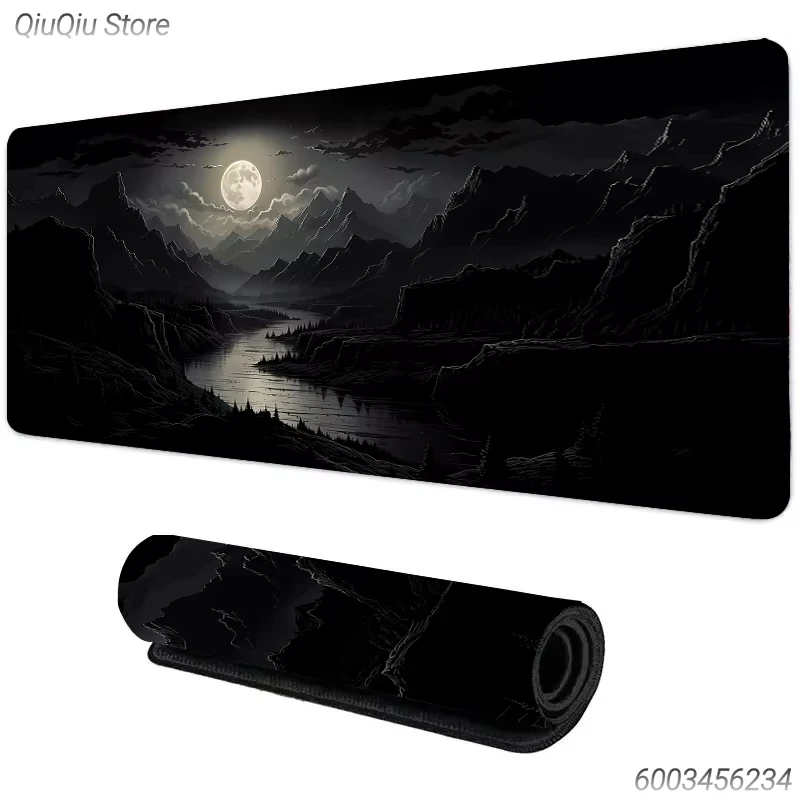 Mystical Moonlit River Desk Mat, alfombrilla para ratón de superficie lisa con bordes cosidos