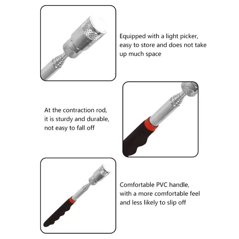 Portable Telescopic Pen Magnetic Pickup Tool; Long Reach Adjustable LED Light for Screw Nut Bolt