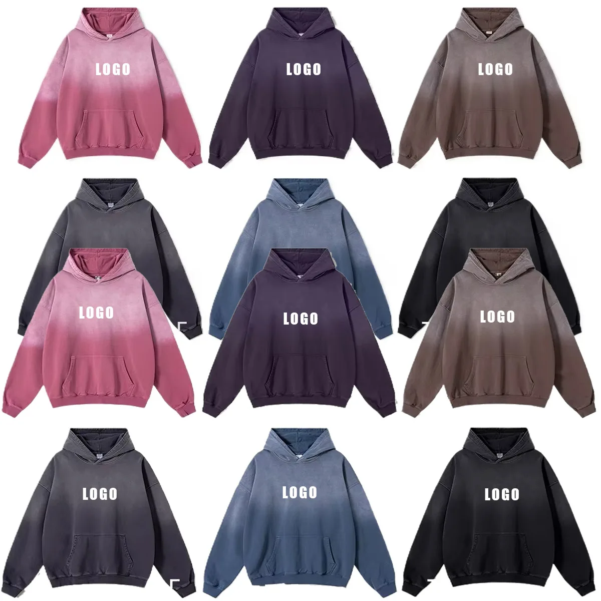 Custom LOGO Men's Autumn American 480G Heavy 100% Cotton Retro Washed Hooded Sweater Spray Ma Liu Old Hoodie