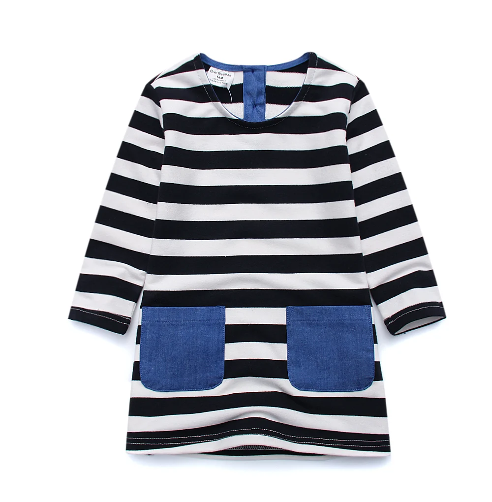 Jumping Meters 18M-6T Striped Long Sleeve Girls Dress with Pockets Cotton Toddler Baby Fashion Kids Autumn Spring Frocks