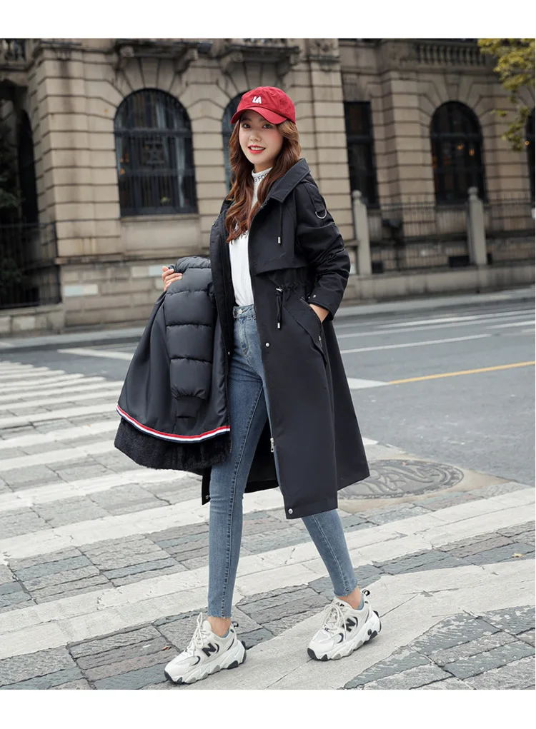Women Hooded Parkas Coats Long Jackets Solid Detachable Big Fur Lenth Collar Zipper Drawstring Slim Fit Thick Casual 2025 Winter
