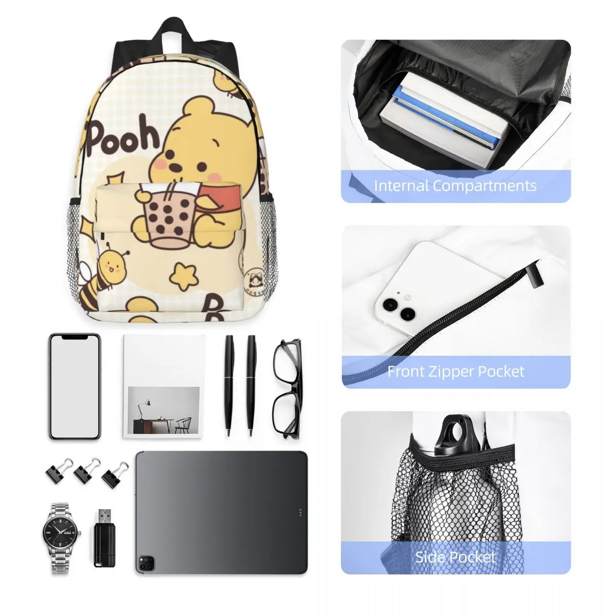 Pooh Beer Nieuwe Mode Hoge Capaciteit Waterdichte College Rugzak Trendy Laptop Reisboekentas 15Inch