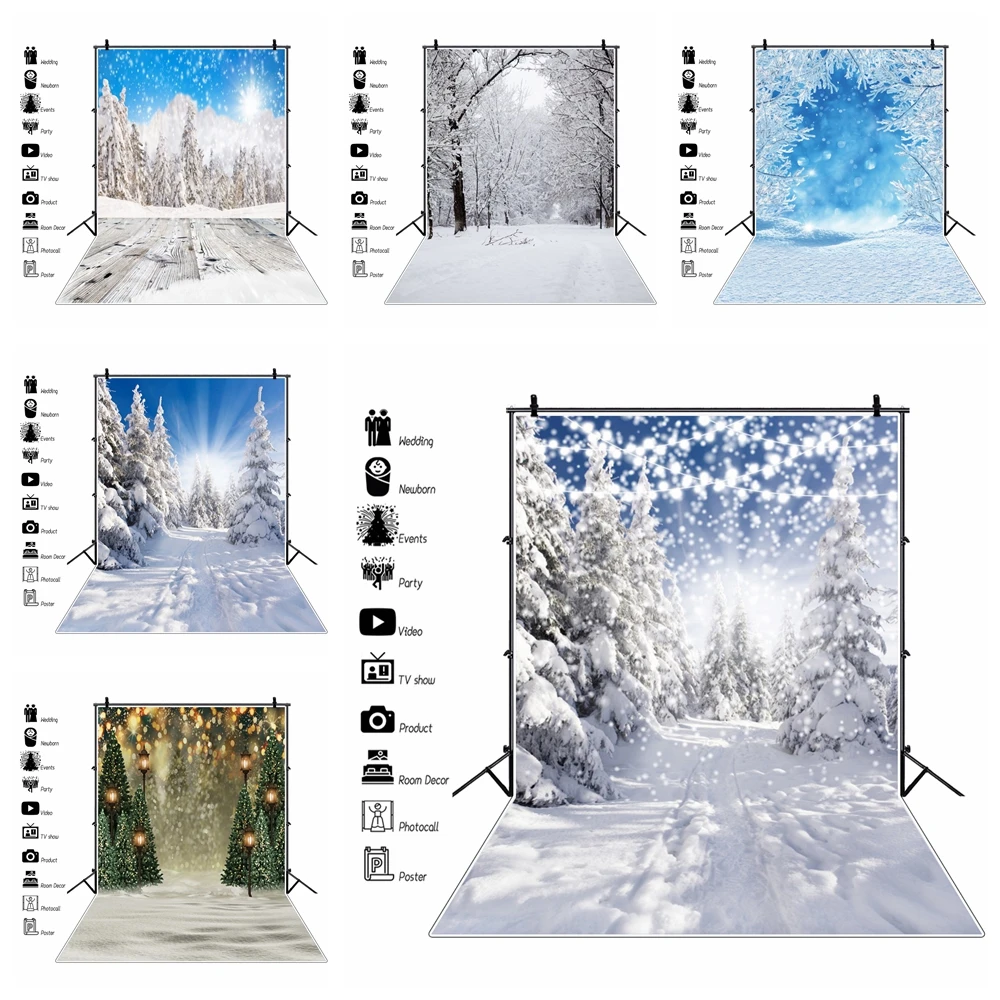 

Winter Forest Backdrop for Photography Snow Scenery Snowflake Natural Landscape Christmas Baby Portrait Backgound Photo Studio