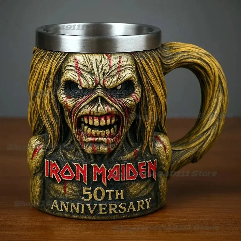 Caneca de Café Iron Maiden 50º Aniversário em Aço Inoxidável - Decoração Exclusiva