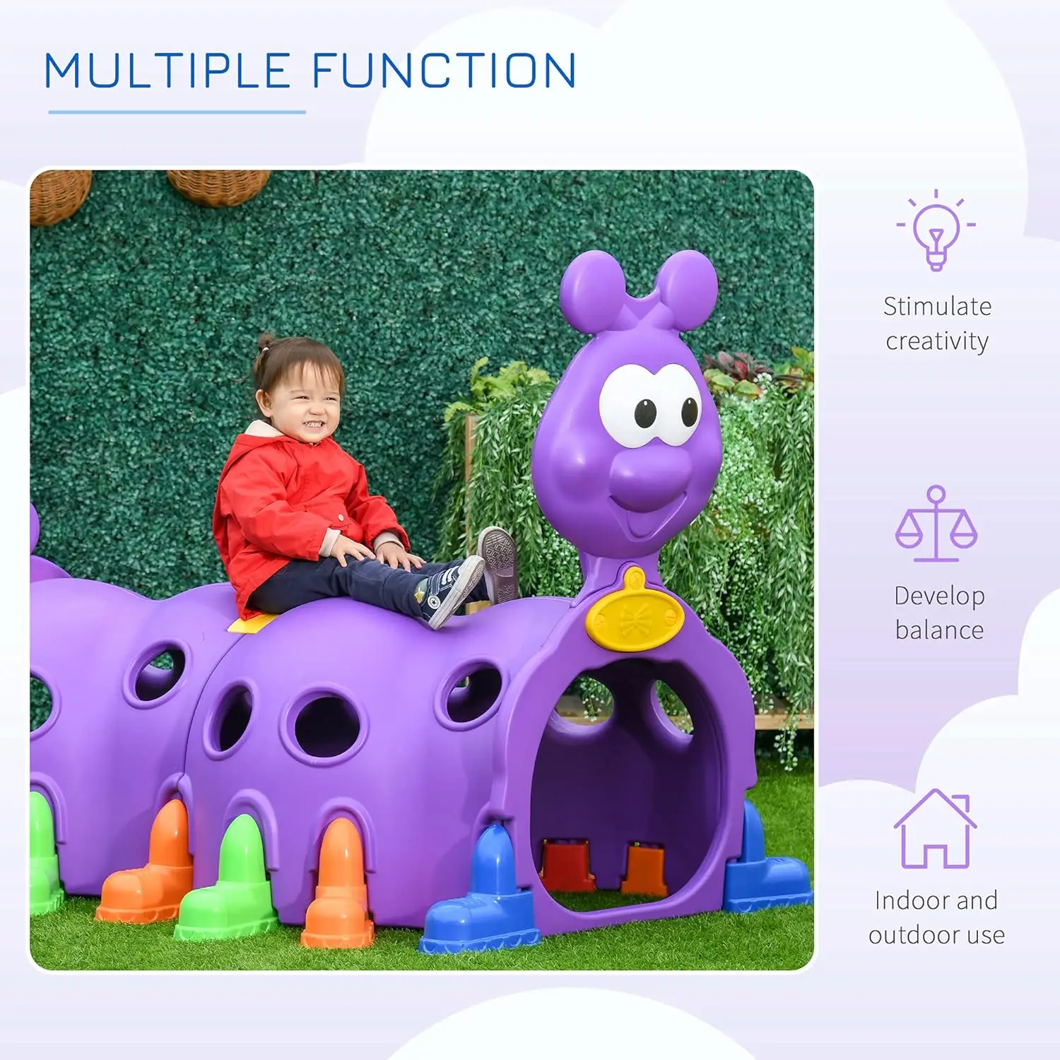 Tunnel da arrampicata Caterpillar per bambini Giocattolo da arrampicata N-Crawl Struttura da gioco per bambini per interni ed esterni per 3-6 anni, Viola