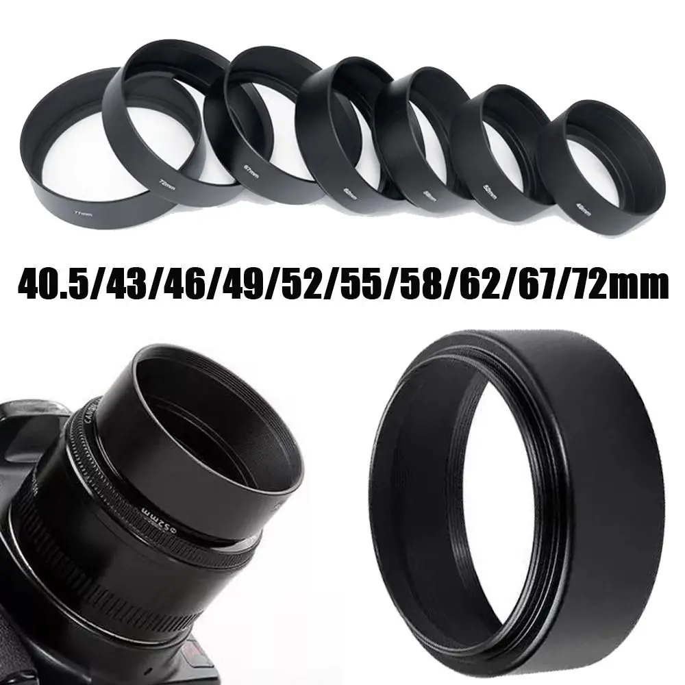 Practical Mid Focus Screwed Lens Hood Metal Black Sunshade Anti-Glare Cover for Canon/Nikon 40.5/43/46/49/52/55/58/62/67/72mm
