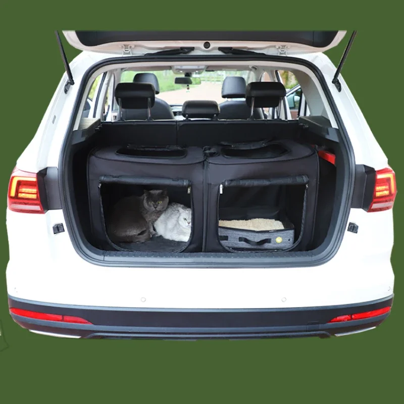 Portable Twin-Compartment Cat Cage Travel-Friendly Crate Compact Dog Cat Basket Anti-Hair Dirt Foldable Travel Crate for Kitten
