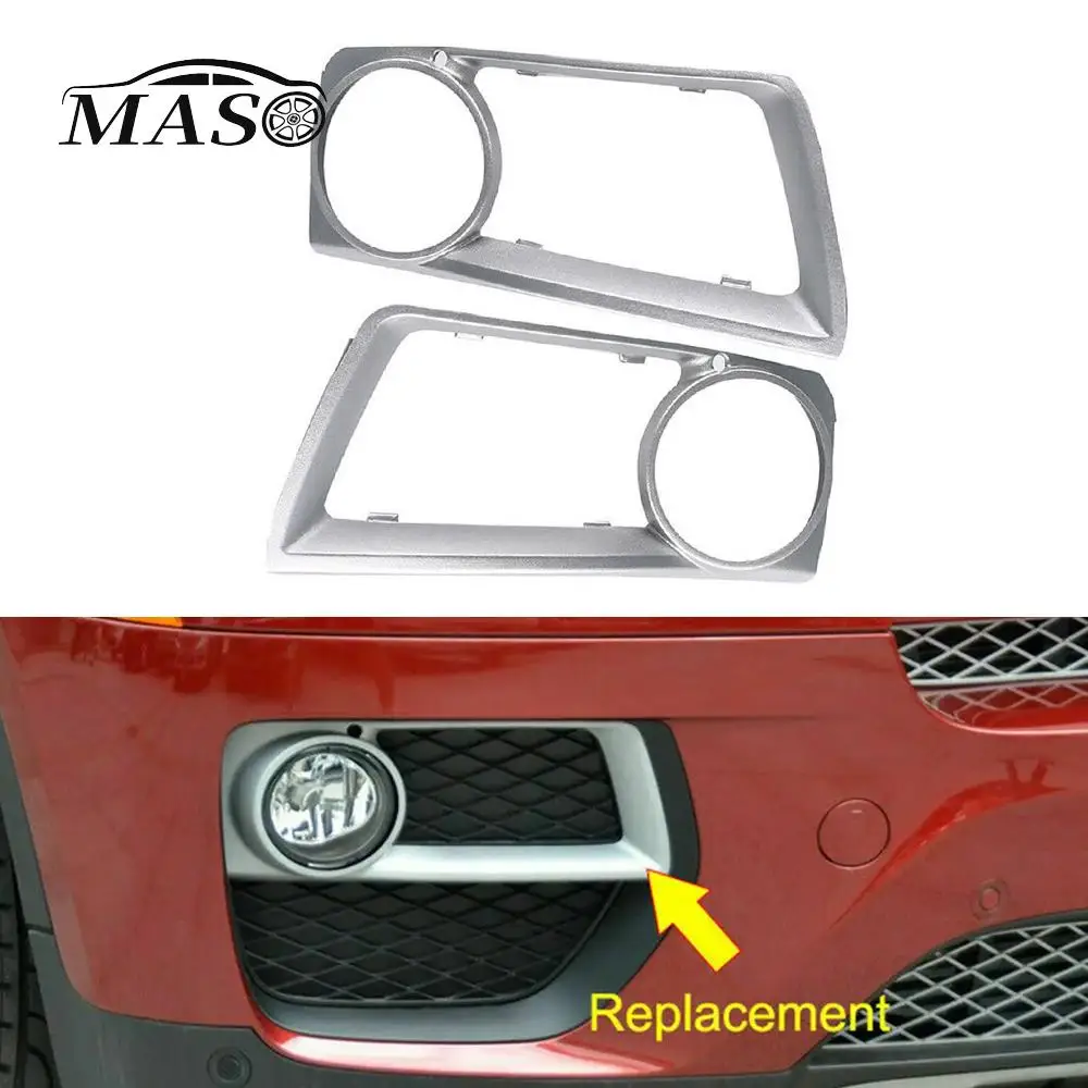 

1 Pair Car Front Bumper Fog Light Lamp Trim Frame Cover Silver for BMW X6 2012 2013 2014 51117312595 51117312596