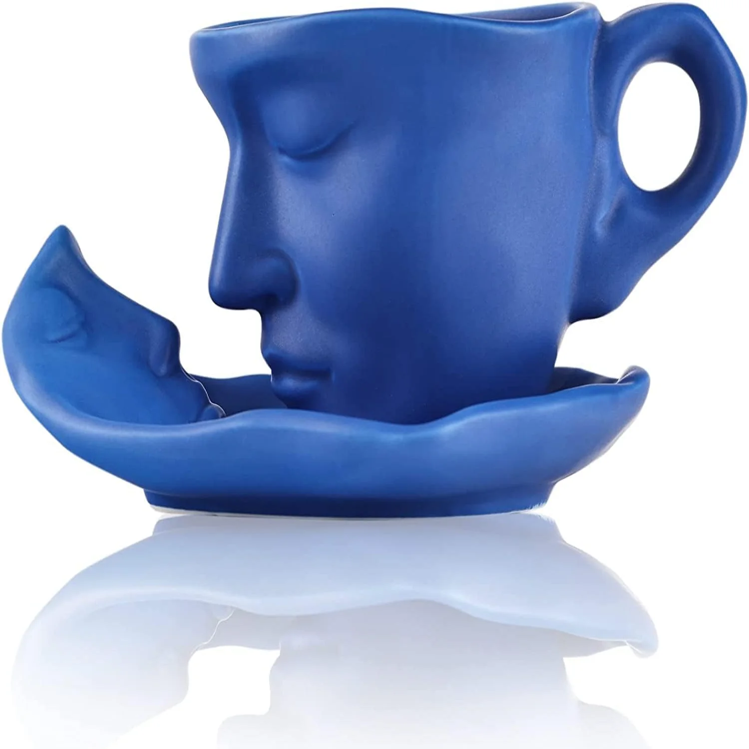 Creative Tea Cup and Saucer Set for 1 Ceramic Human Face Kissing Creative Ceramic Coffee Cup Set Teacup for Valentine's Day Moth