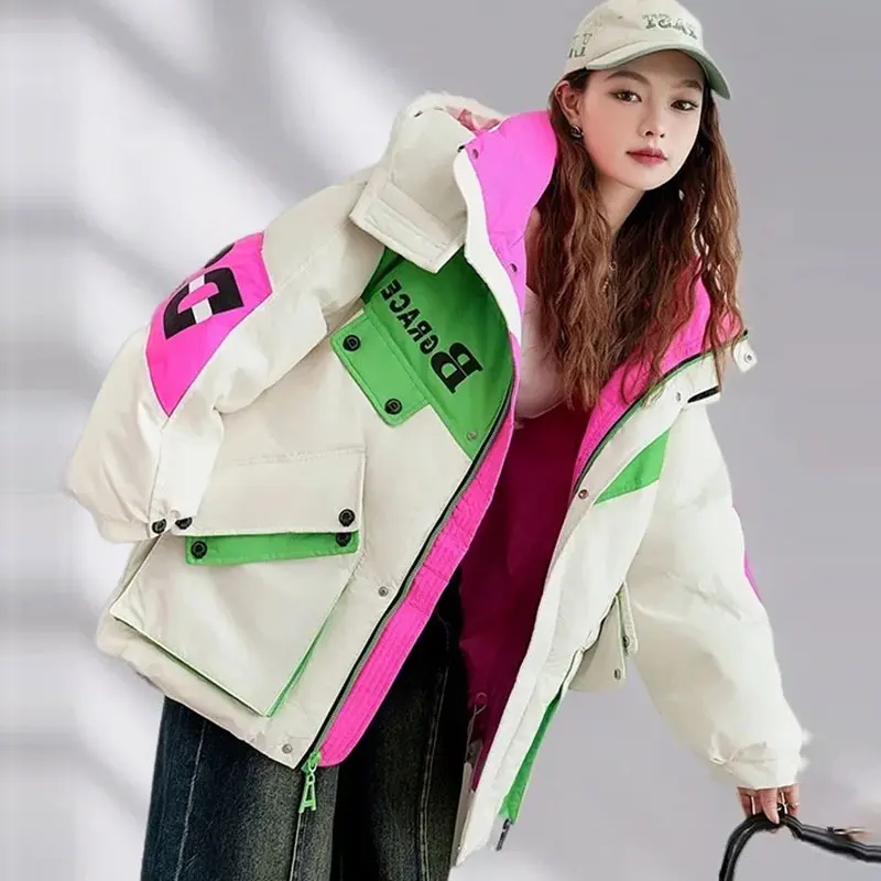 

Fashionable Trendy Brand Down Jacket For Women Winter 2025 Thickened Hooded Warm Loose High-Quality White Duck Down Coat Female