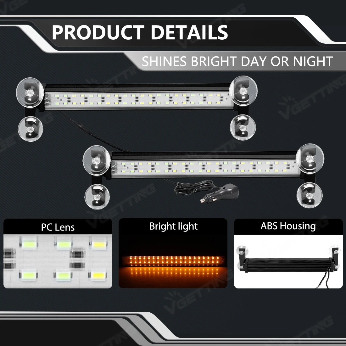 Universal 2-in-1 40LED Beacon Bright Traffic Lamp Car Front Windshield Warning Lights Strobe Flash Signal Light Waterproof 12V