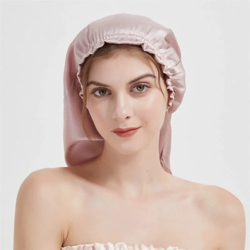 100% Mulberry Silk Sleep Cap for Long Hair Bonnet with Soft Elastic Band for Woman Hair Care